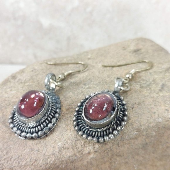 Purple Silver Earrings Oval Dangle Drop Vintage Jewel Trinket Earring Gift F/Her - Picture 2 of 8